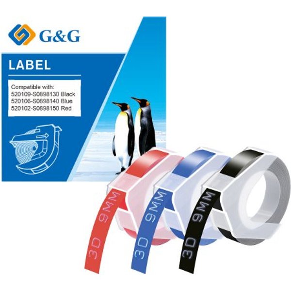 G&G | Ninestar Prägebaender 3D ersetzt Dymo S0898130/140/150 9 mm blau rot schwarz - Kompatibel - Farbband