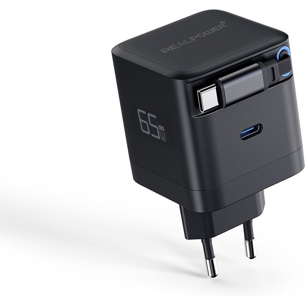 RealPower GaN Charger 65W schwarz 65 Watt 2x Type-C