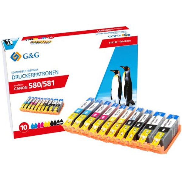 G&G | Ninestar XXL-Patronen 10ner Set für Canon PGI-580/CLI-581 - Kompatibel - Schwarz