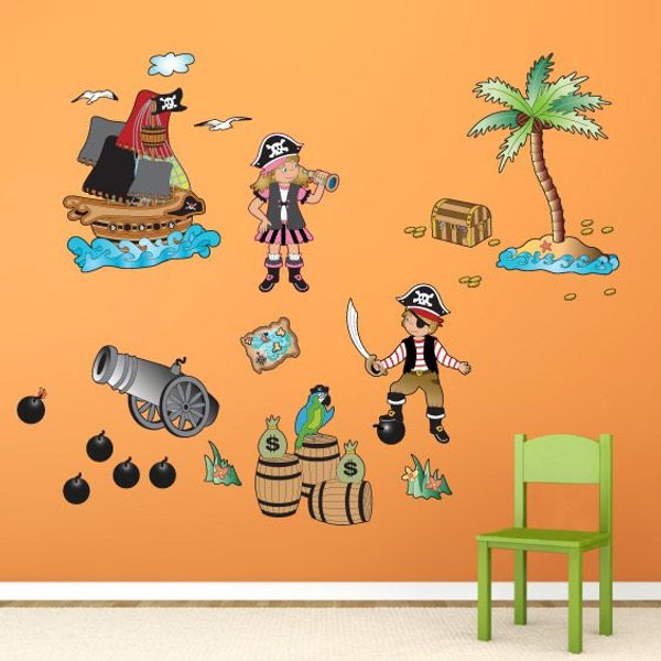Personalisierbares Wandtattoo Piratenschiff mit Namen