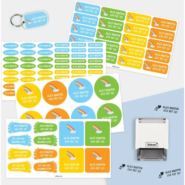 Set mit Klebeetiketten & personalisiertem Stempel
