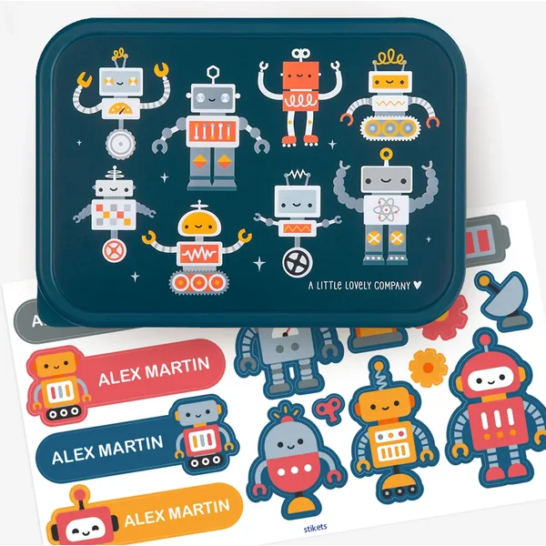 Personalisierbare Edelstahl-Brotdose Robots von A Little Lovely Company