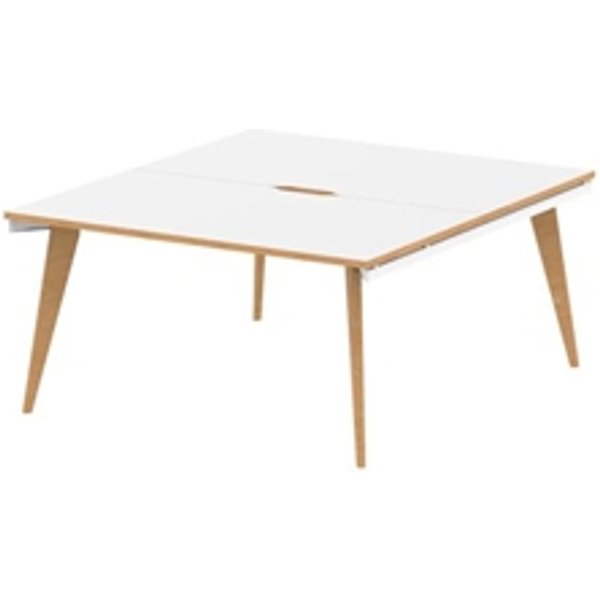 Oslo 1400mm B2B 2 Person Office Bench Desk White Top Natural Wood Edge