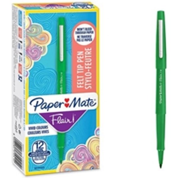 Paper Mate Flair Fibre Tip Pen Medium Point 0.7mm Green Pack 12
