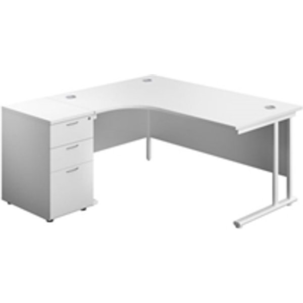 1600x1200 Twin Left Hand Radial Desk White-White + Desk High Ped