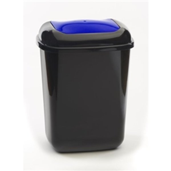 Push Spring Lid Bin cw Sticker; 28L; Dark Grey Body; Blue Lid; Plastic
