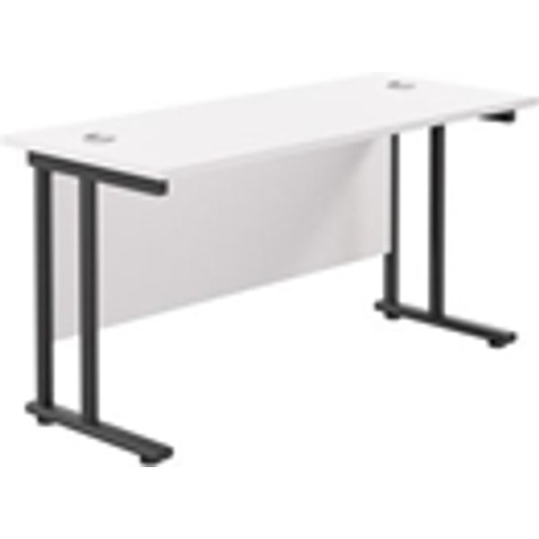 1400x600 Twin Upright Rectangular Desk White-Black