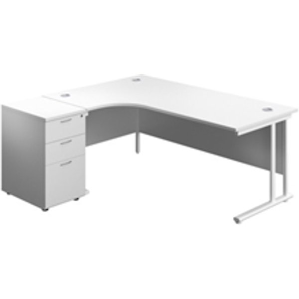 1800X1200 Twin Left Hand Radial Desk White-White + Desk High Ped