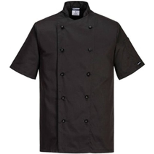 Portwest Kent Mens Chefs Short Sleeve Jacket Black 3XL