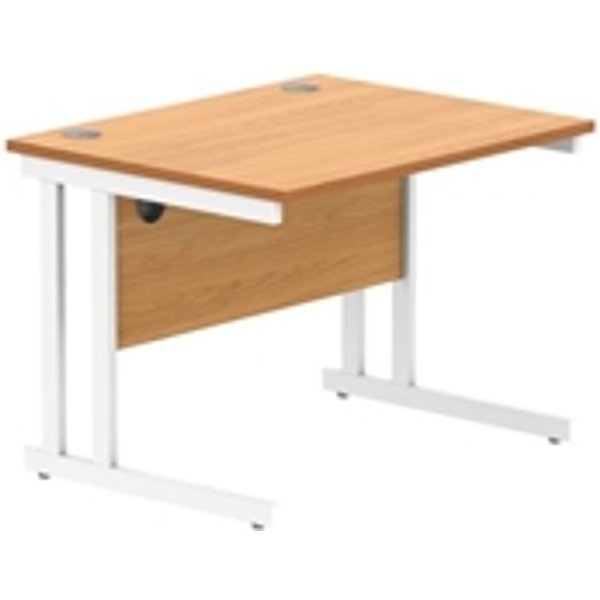 TC Office Rectangular Desk With Steel Double Upright Cantilever Frame - 800X800 - Beech/White