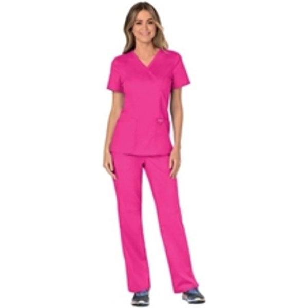 Cherokee WW610 Revolution Mock Wrap Top Electric Pink L CHWW610EPINL