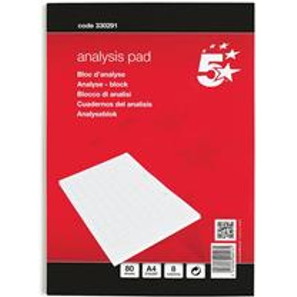 5 Star Office Analysis Pad Ruled 70gsm 8 Cash Column 80 Leaf A4