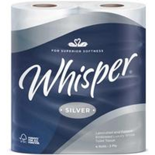 Whisper Silver Toilet Roll 2-Ply 210 Sheets Per Roll 4x10 Pack 40