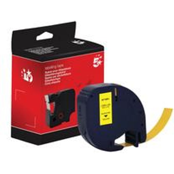 Five Star Non-OEM Replacement for Dymo 91202 Black on Yellow 12mm x 4m