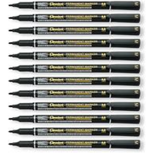 Pentel Permanent Marker Fine Point Black Pack of 12 NM470-A