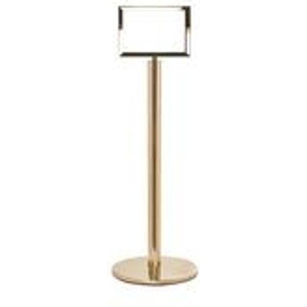 5 Star Polished Brass Queue Management Post with A4 Sign Holder