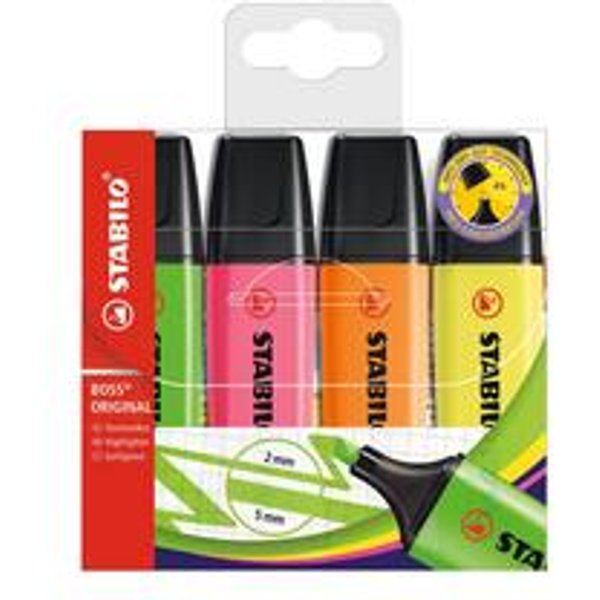 Stabilo BOSS Original Highlighter 4 Pack Assorted Colours