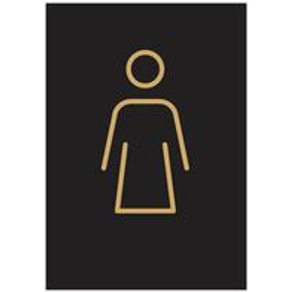 5 Star Female Toilet Sign - Black/Gold Rigid Plastic