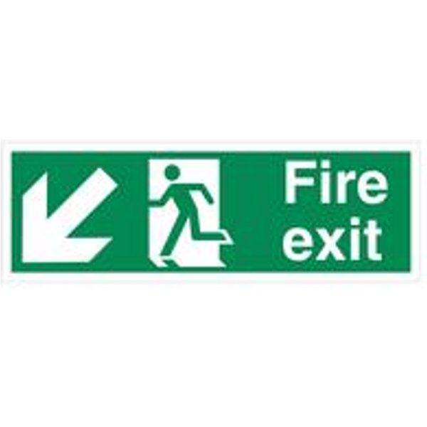 5 Star Self-Adhesive Fire Exit Running Man Down Arrow Sign 150x450mm