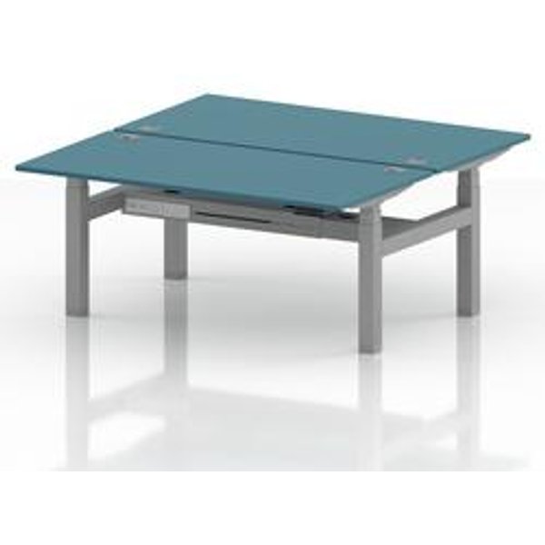 Air Sit-Stand Bench Desk with Dark Teal Top and Silver Frame