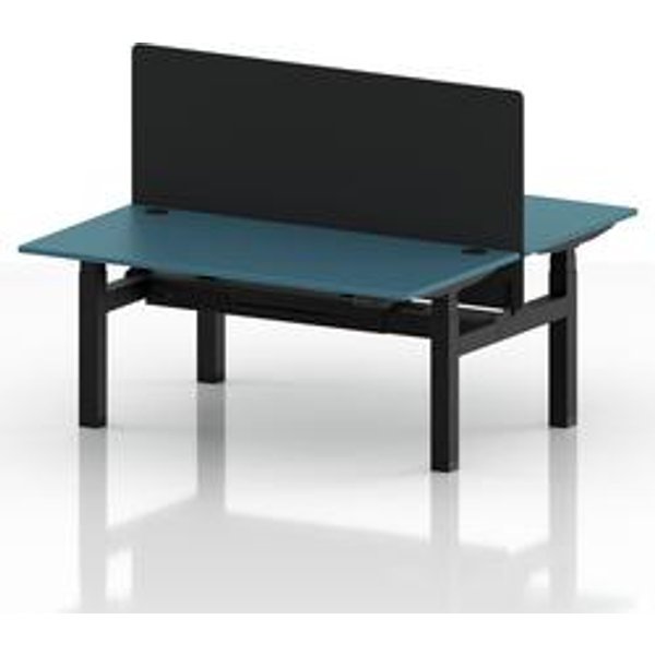 Air 1600 Sit Stand Bench Desk with Teal Ports and Black Frame