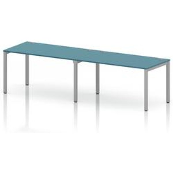 Impulse 2 Person Bench Desk with Dark Teal Top and Silver Frame
