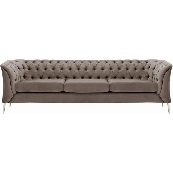 Chesterfield Modern 3 Seater Sofa, grey, Leg colour: chrome metal