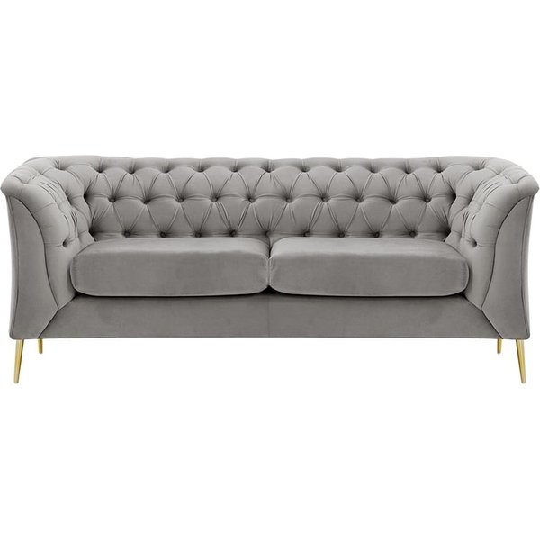 Chesterfield Modern 2 Seater Sofa, silver, Leg colour: gold metal