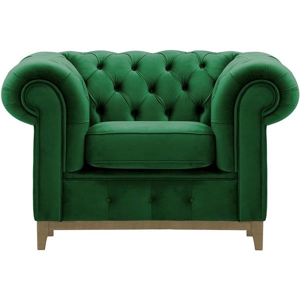 Chesterfield Grand Armchair, dark green, Leg colour: wax black