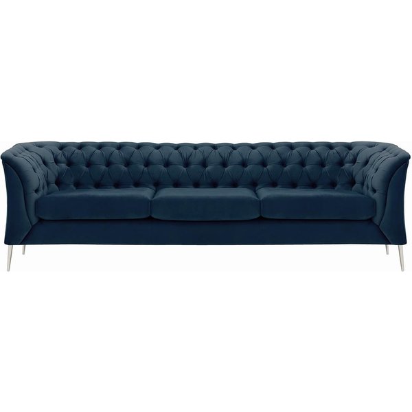 Chesterfield Modern 3 Seater Sofa, blue, Leg colour: chrome metal