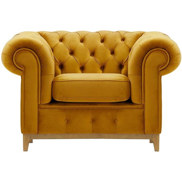 Chesterfield Grand Armchair, mustard, Leg colour: like oak