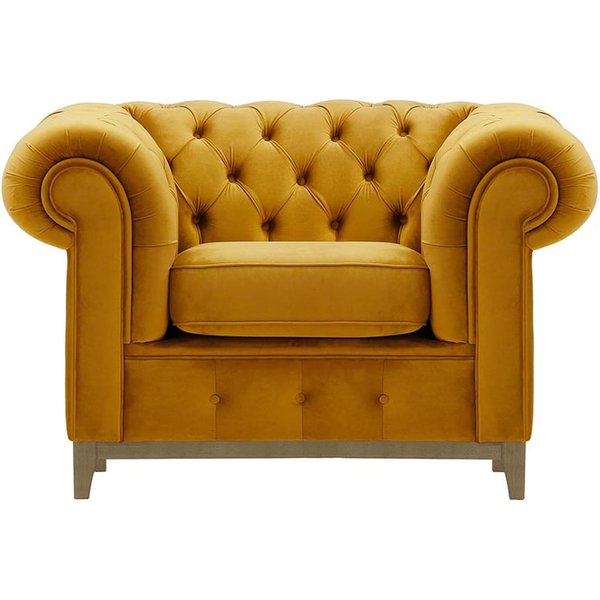 Chesterfield Grand Armchair, mustard, Leg colour: wax black