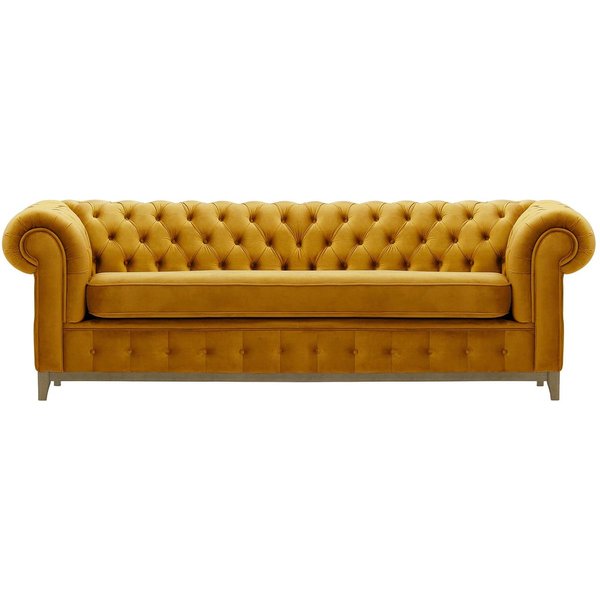 Chesterfield Grand 3 Seater Sofa, mustard, Leg colour: wax black