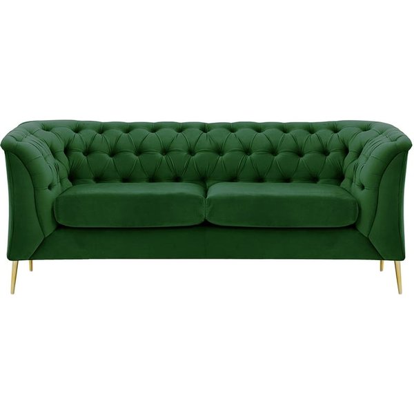 Chesterfield Modern 2 Seater Sofa, dark green, Leg colour: gold metal