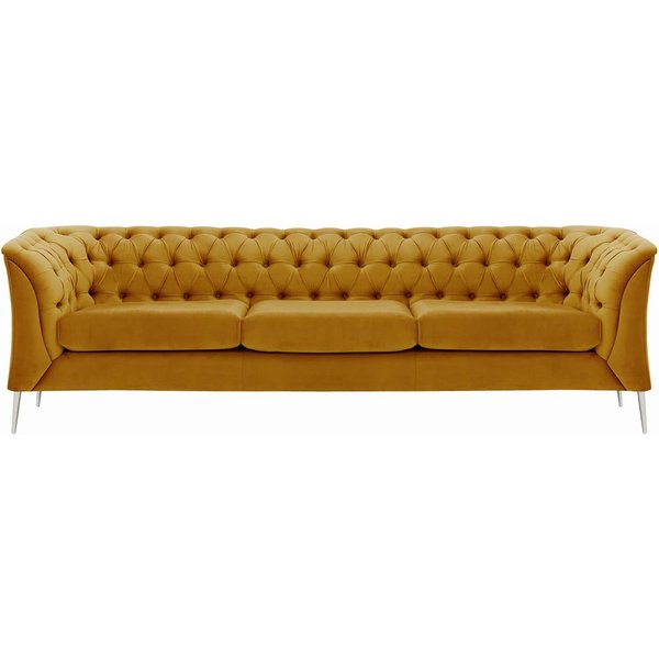 Chesterfield Modern 3 Seater Sofa, mustard, Leg colour: chrome metal