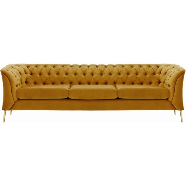 Chesterfield Modern 3 Seater Sofa, mustard, Leg colour: gold metal