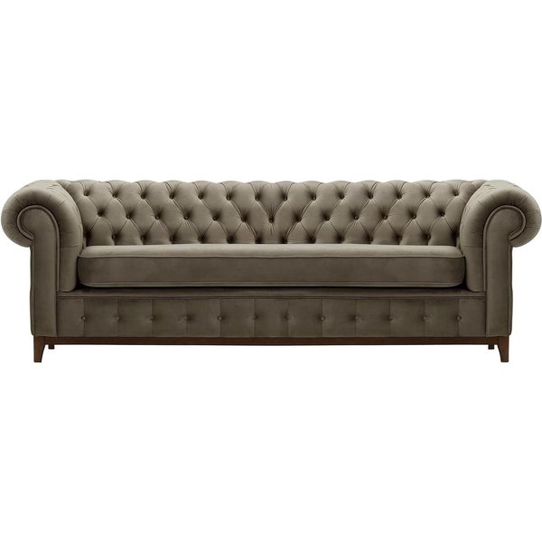 Chesterfield Grand 3 Seater Sofa, grey, Leg colour: dark oak