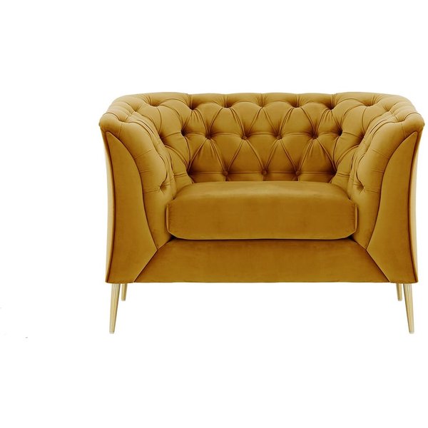 Chesterfield Modern Armchair, mustard, Leg colour: gold metal