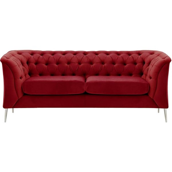 Chesterfield Modern 2 Seater Sofa, dark red, Leg colour: chrome metal