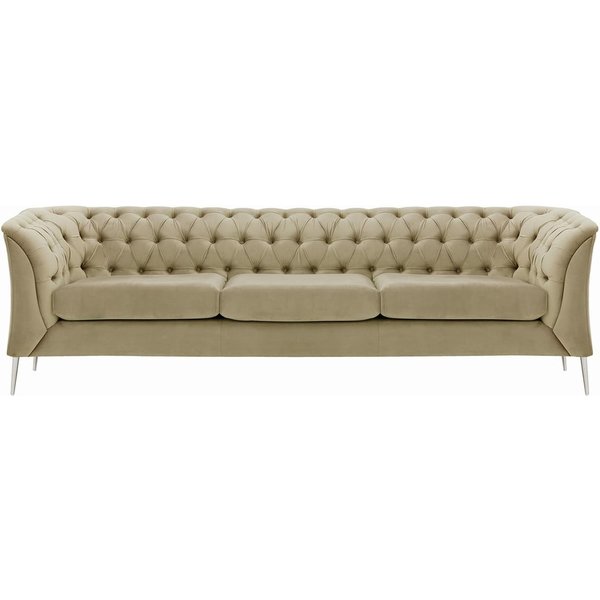 Chesterfield Modern 3 Seater Sofa, mink, Leg colour: chrome metal