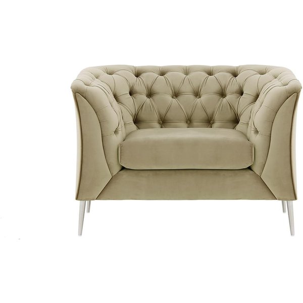Chesterfield Modern Armchair, mink, Leg colour: chrome metal