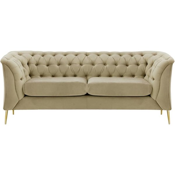 Chesterfield Modern 2 Seater Sofa, mink, Leg colour: gold metal