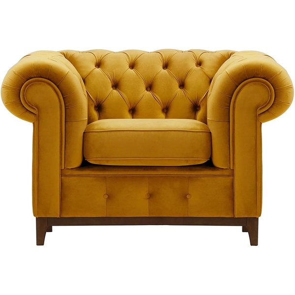 Chesterfield Grand Armchair, mustard, Leg colour: dark oak