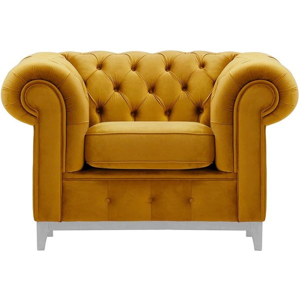 Chesterfield Grand Armchair, mustard, Leg colour: white