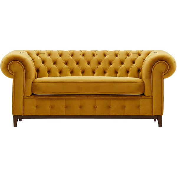 Chesterfield Grand 2 Seater Sofa, mustard, Leg colour: dark oak