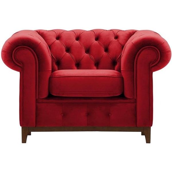 Chesterfield Grand Armchair, dark red, Leg colour: dark oak