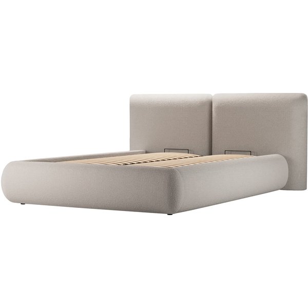 Upholstered bed Agape 5' with lift-up frame and bedding storage, boucle brown