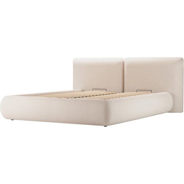 Upholstered bed Agape 6' with lift-up frame and bedding storage, boucle beige