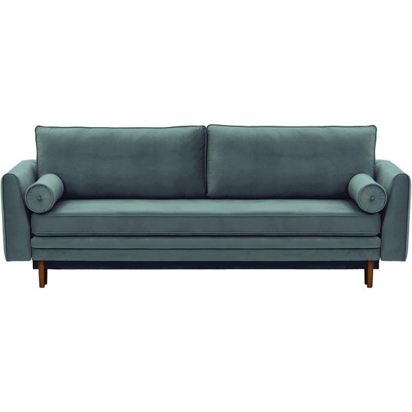 Boris Sofa Bed with Storage, dirty blue, Leg colour: dark oak