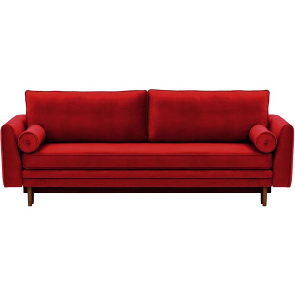 Boris Sofa Bed with Storage, dark red, Leg colour: dark oak